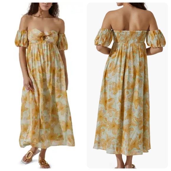 ASTR the Label Floral Off the Shoulder Midi Dress Orange Size Medium M - Picture 1 of 5